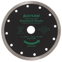 Austsaw 150mm (6") Diamond Blade Continuous Rim - 20mm Bore AUDIA150C