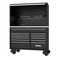 SP Tools Sumo Series Roller Cabinet & Power Top Hutch Combo Workstation - Black/Chrome SP44740