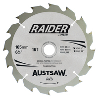 Austsaw 165mm 16T Thin Kerf Raider Timber Blade TBR1652016