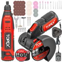 Topex 12v cordless rotary tool speed 5000-25000rpm with 12v cordless angle grinder,12v 2.0ah lithium-ion battery&14.4v /0.4a charger