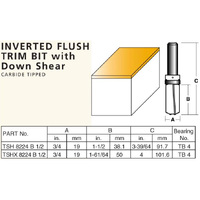 Carbitool 19mm Inverted Flush Trimming Bit with Downshear TSH8224B-1/2