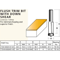 Carbitool 19mm Flush Trimming Bit with Down Shear TSHX8024B-1/2